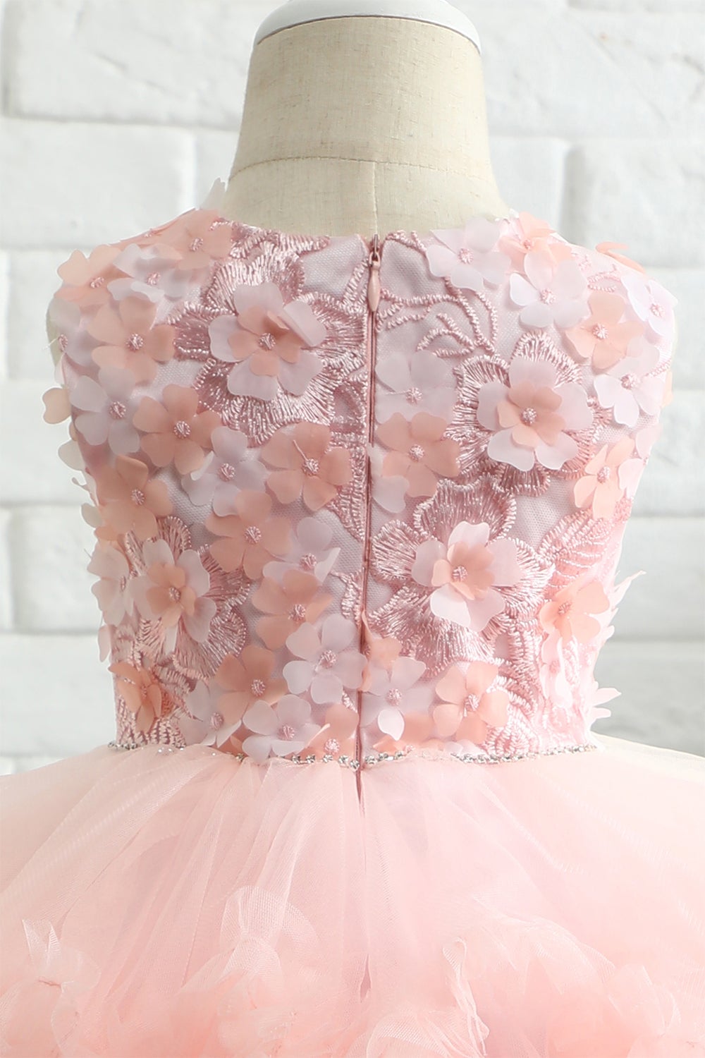 Pink Embroidery Tulle Flower Girl Dress