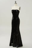Black Strapless Sequined Mermaid Ball Dress