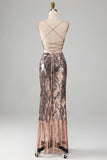 Sparkly Two-piece Sheath Ball Dress with Fringes