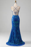 Royal Blue Mermaid Sparkly Ball Dress with Slit