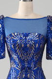 Mermaid Royal Blue Sparkly Ball Dress with Short Sleeves