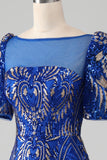 Mermaid Royal Blue Sparkly Ball Dress with Short Sleeves
