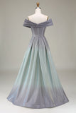 Sparkly Grey A-Line Off the Shoulder Princess Ball Dress with Pleated