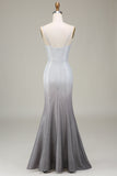 Grey Mermaid Sparkly Pleated Ball Dress