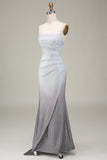 Grey Mermaid Sparkly Pleated Ball Dress