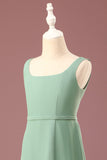 Matcha Square Neck Sleeveless A-line Chiffon Maxi Junior Bridesmaid Dress
