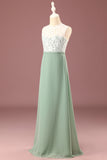 Matcha A-line Round Neck Sleeveless Floor Length Junior Bridesmaid Dress