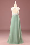 Matcha A-line Round Neck Sleeveless Floor Length Junior Bridesmaid Dress