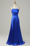 Royal Blue Halter A Line Floor Length Bridesmaid Dress