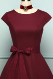 Burgundy Solid Sleeveless 1950s Swing Dress