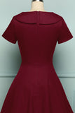 Burgundy Swing 1950s Dress Peter Pans Collar A Line Button Up Pin Up Dress With Sleeves