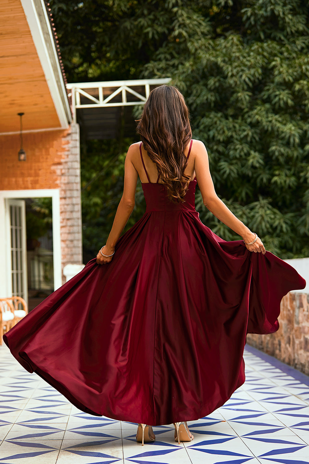 Sexy Long Burgundy Split Satin Formal Dress