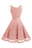 Blush V-Neck Lace Party Dress with Sash