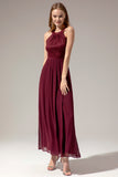 Burgundy Halter Long Lace Dress