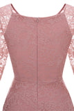 Blush V-Neck 3/4 Sleeves Lace Party Dress
