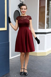 Burgundy Retro 1950s Dress With Lace