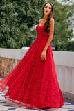 Red Beaded Long Ball Dress