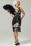 Black 1920s Sequins Fringe Flapper Dress