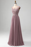 Blush A-Line Beaded Chiffon Ball Dress With Appliques