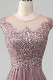Blush A-Line Beaded Chiffon Ball Dress With Appliques
