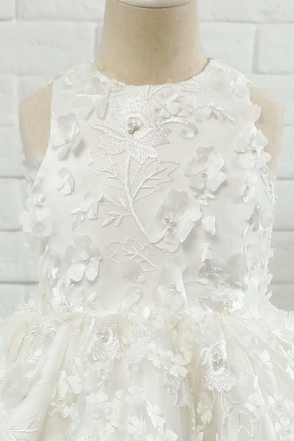 White Applique Sleeveless Flower Girl Dress
