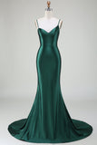 Dark Green Mermaid Spaghetti Straps Sweep Train Long Ball Dress
