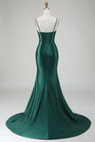 Dark Green Mermaid Spaghetti Straps Sweep Train Long Ball Dress