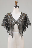 Sequins Black Glitter 1920s Cape with Beading