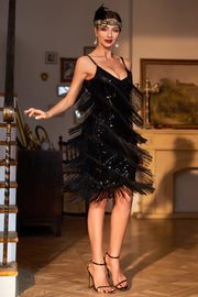 Black Roaring 1920s Gatsby Fringed Flapper Dress