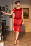 Red Fringed Roaring Sequins 1920s Dress