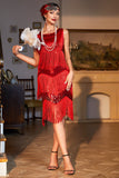 Red Fringed Roaring Sequins 1920s Dress