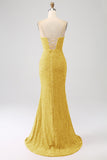 Black Mermaid Spaghetti Straps V-Neck Sequin Long Prom Dress With Split