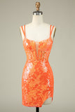 Gorgeous Orange Lace Up Tight Glittler Homecoming Dress