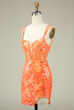 Gorgeous Orange Lace Up Tight Glittler Homecoming Dress