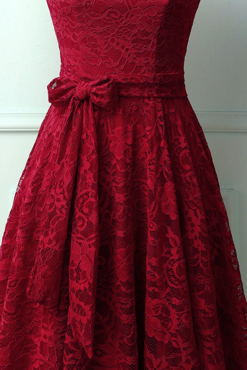 Dark Red Lace Midi Dress