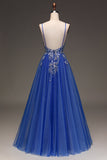 A-Line Sequins Royal Blue Ball Dress with Appliques