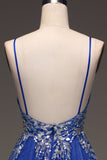 A-Line Sequins Royal Blue Ball Dress with Appliques