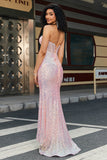 Pink Mermaid Sweetheart Sequins Corset Long Ball Dress