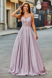Sparkly A-Line Spaghetti Straps Blush Ball Dress with Beading