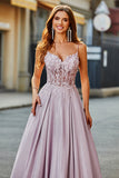 Sparkly A-Line Spaghetti Straps Blush Ball Dress with Beading