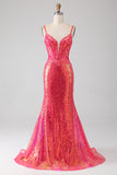 Sparkly Mermaid Fuchsia Ball Dress with Sequins