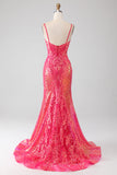 Sparkly Mermaid Fuchsia Ball Dress with Sequins