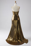 Sparkly Mermaid Golden Long Pleated Ball Dress with Slit