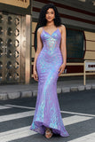 Stylish Mermaid Spaghetti Straps Purple Sequins Corset Ball Dress