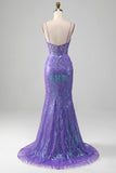 Mermaid Sparkly Purple Corset Sequin Long Ball Dress