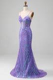 Mermaid Sparkly Purple Corset Sequin Long Ball Dress