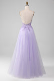 Sparkly Light Purple A-Line Spaghetti Straps Long Ball Dress With Beading