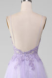 Sparkly Light Purple A-Line Spaghetti Straps Long Ball Dress With Beading