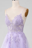 Sparkly Light Purple A-Line Spaghetti Straps Long Ball Dress With Beading