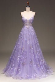 Purple A-Line Sequins Ball Dress with Embroidery